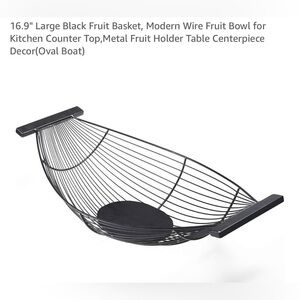 16.9" Large Black Fruit or Bread Basket, Modern Wire Bowl